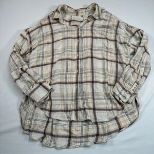 We the Free Plaid Button Down Shirt Womens Size S Oversized Chest Pocket Blouson